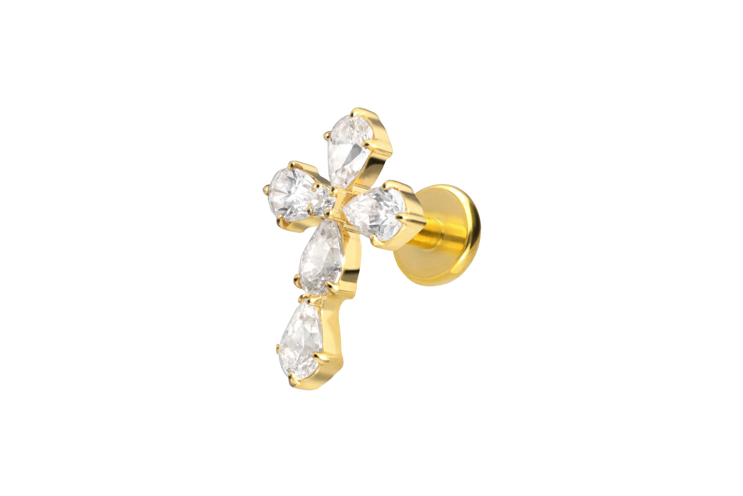 Titan Labret Piercing mit Push Fit KRISTALLKREUZ